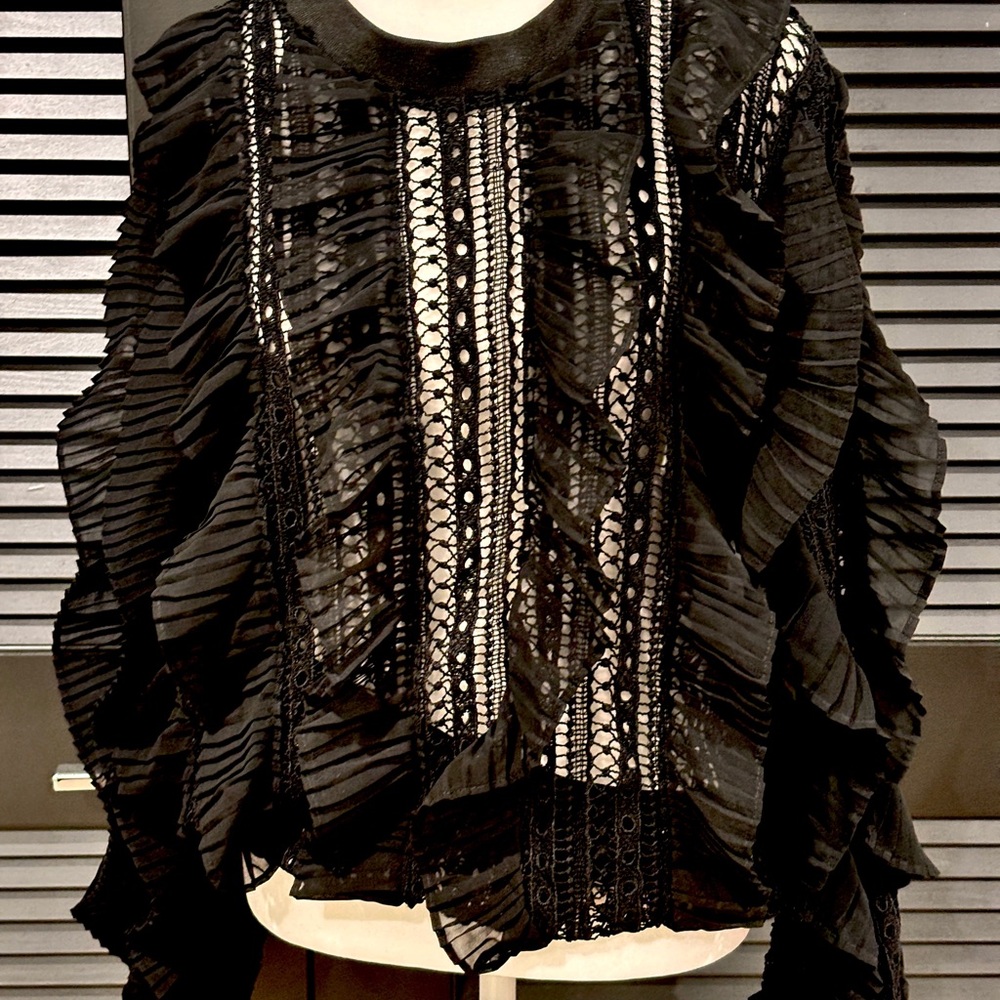Elegant Rush Season Black Lace Ruffle Sweater